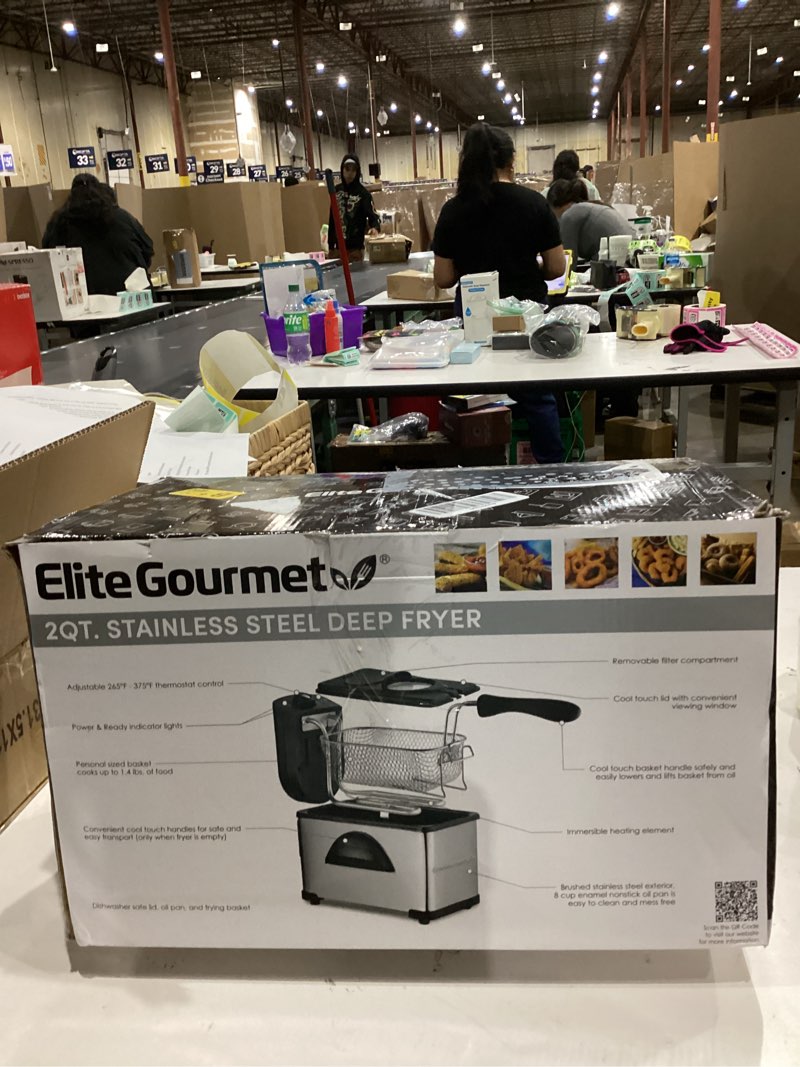 Condition photo showing New/Like New for Elite Gourmet EDF2100 Electric Immersion Deep Fryer Removable Basket Adjustable Temperature, Lid with Viewing Window and Odor Free Filter, 2 Quart / 8.2 cup