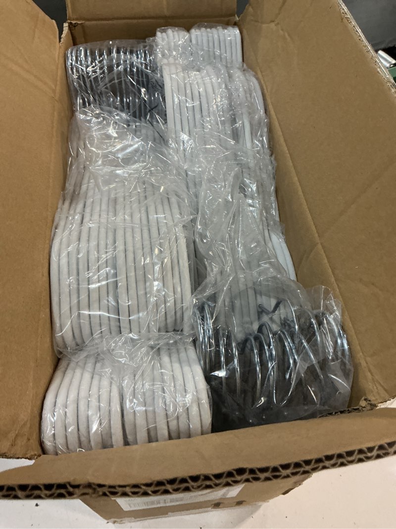 Condition photo showing New/Like New for mizgi white velvet hangers 60 pack,premium chrome clothes hangers non-slip felt hangers,sturdy white hangers heavy duty coat hangers,durable suit hangers for space saving, no flocked hanger marks white/silver 60-pack