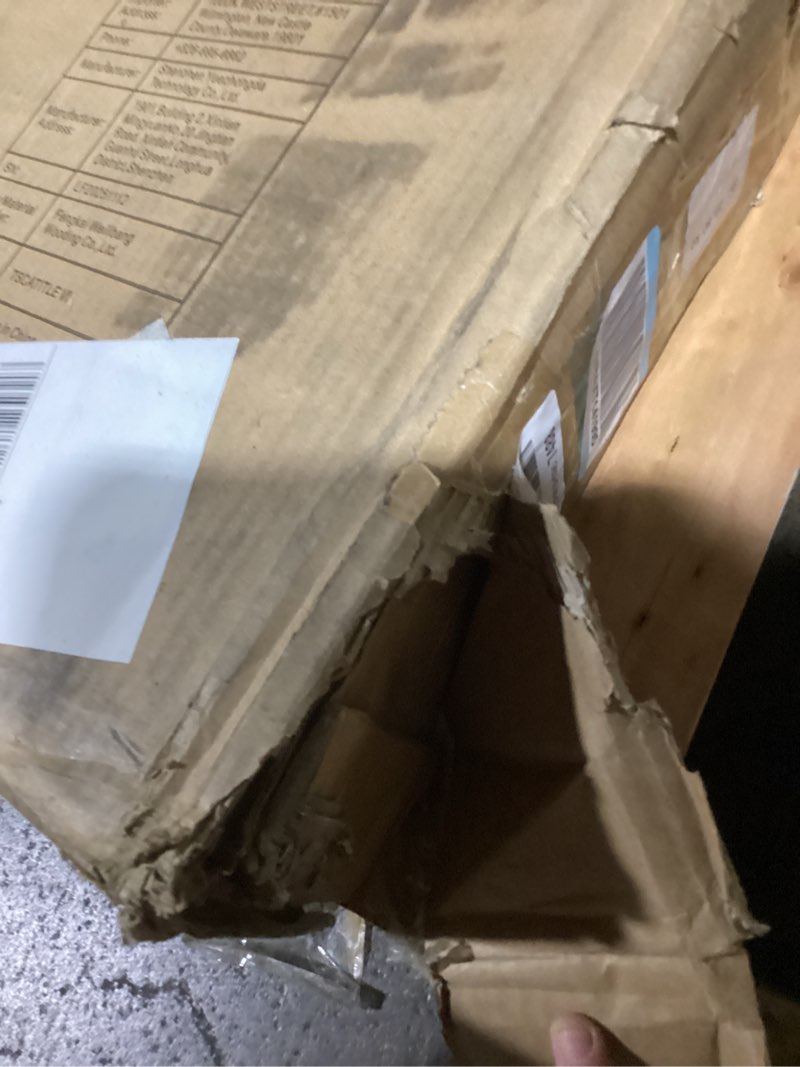 Condition photo showing Good Condition for Twin Size Loft Bed with L-Shaped Desk, LED Lights,Charging Station, Industrial Heavy Duty Metal Loft Bed Frame with 3 Storage Shelves and 3 Fabric Drawers, Safety Guard & Ladder, White White Twin