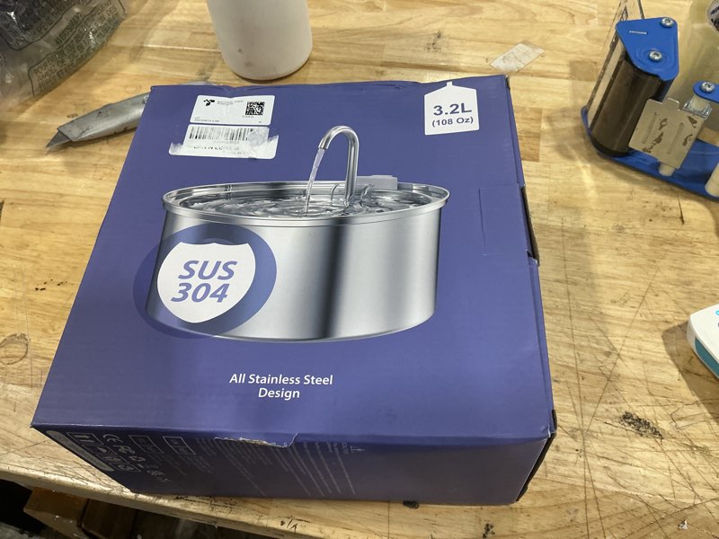 Condition photo showing New/Like New for cat water fountain stainless steel: cat fountain for drinking - automatic pet water fountain for cats inside - 3.2l dog water dispenser cat drinking supplies metal kitty spout animal waterer bowl 108oz fountain + 6 filters + 3 sponges