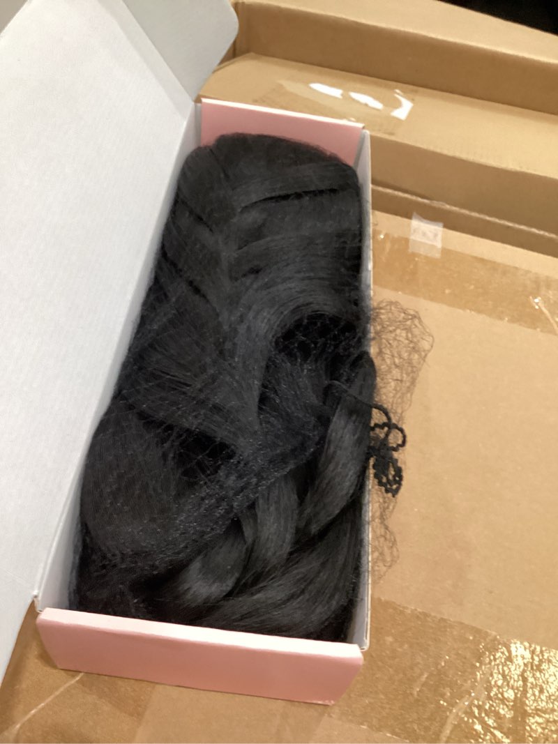 Condition photo showing As Is for hoojih ponytail extension, 20 inch long braid drawstring clip in on ponytail hair extensions synthetic hairpiece for women - black brown 20 inch black brown