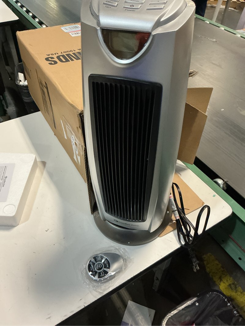 Condition photo showing New/Like New for Comfort Zone 1500W Oscillating Ceramic Tower Space Heater – Portable Electric Heater, Digital Display, Remote Control, 80° Oscillation & 12H Timer – Tip-Over & Overheat Protection for Home & Bedroom