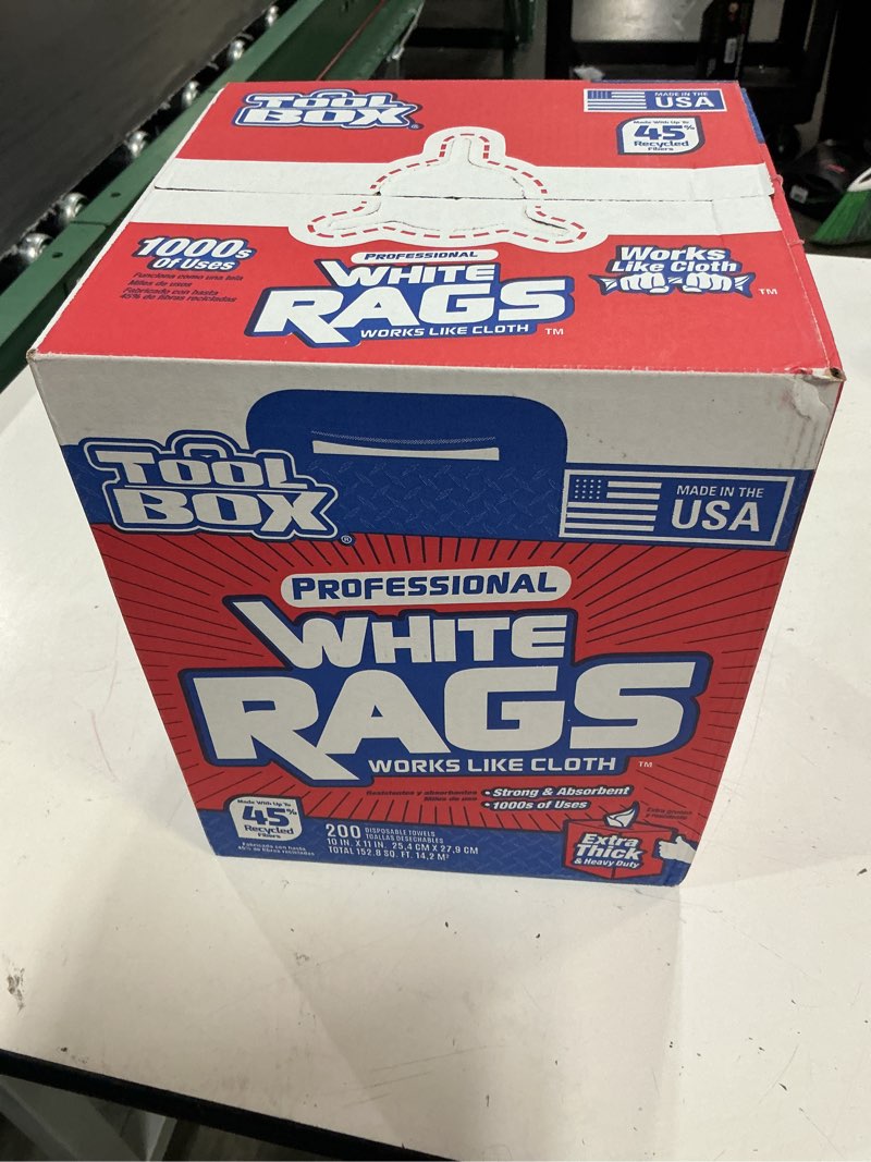 Condition photo showing New/Like New for toolbox painters white rags shop towels with center pull box - 1 count box - 200 towels
