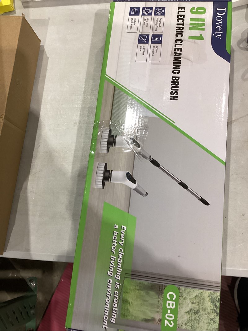 Condition photo showing Good Condition for Dovety Electric Spin Scrubber, Cordless Cleaning Brush, Shower Scrubber with 8 Replaceable Brush Head, Power Cleaning Brush with Extension Handle, 2 Adjustable Speed, for Bathtub Grout Tile Floor Dovetywhite