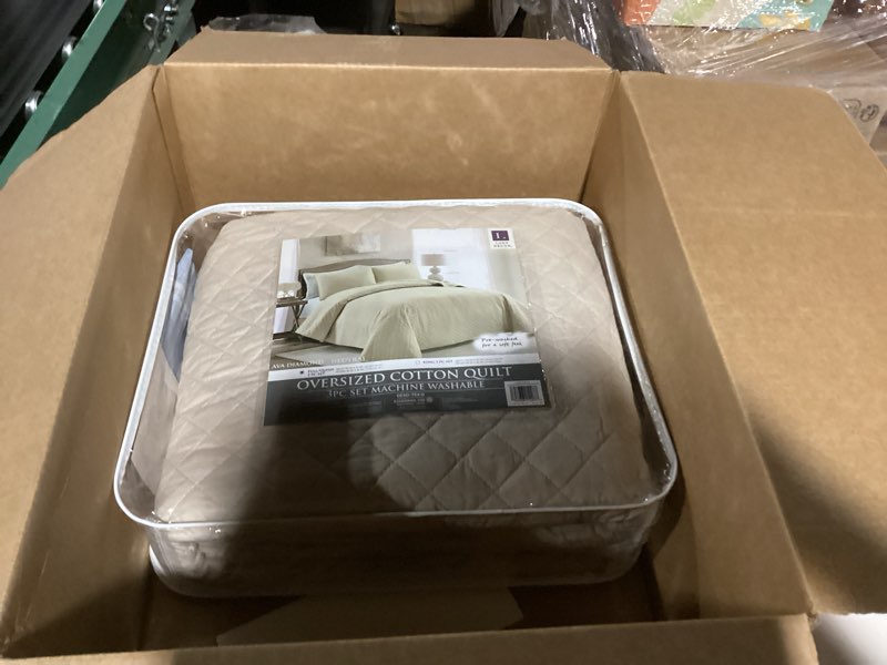 Condition photo showing As Is for Lush Decor Ava Quilt Diamond Pattern Solid 3 Piece Oversized Bedding Blanket Bedspread Set - Full/Queen - Neutral Neutral Full/Queen