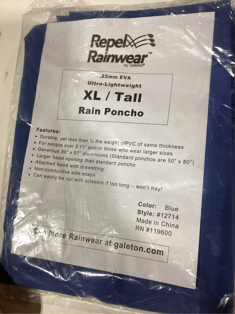 Galeton 12714-BL RRepel Rainwear XL Poncho .22mm EVA Black (Big and Tall), Blue, One Size