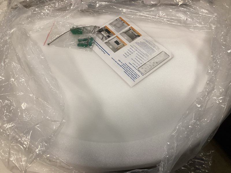 Condition photo showing Good Condition for 1pack 24 Inch Remote Control Dimmable Large LED Flush Mount Ceiling Light, 50w Ceiling Lights,2700k-6000k Selectable 4980lm,Super Slim Light Fixture for Bedroom Kitchen Office(White) Remote Control-24IN-1PACK White