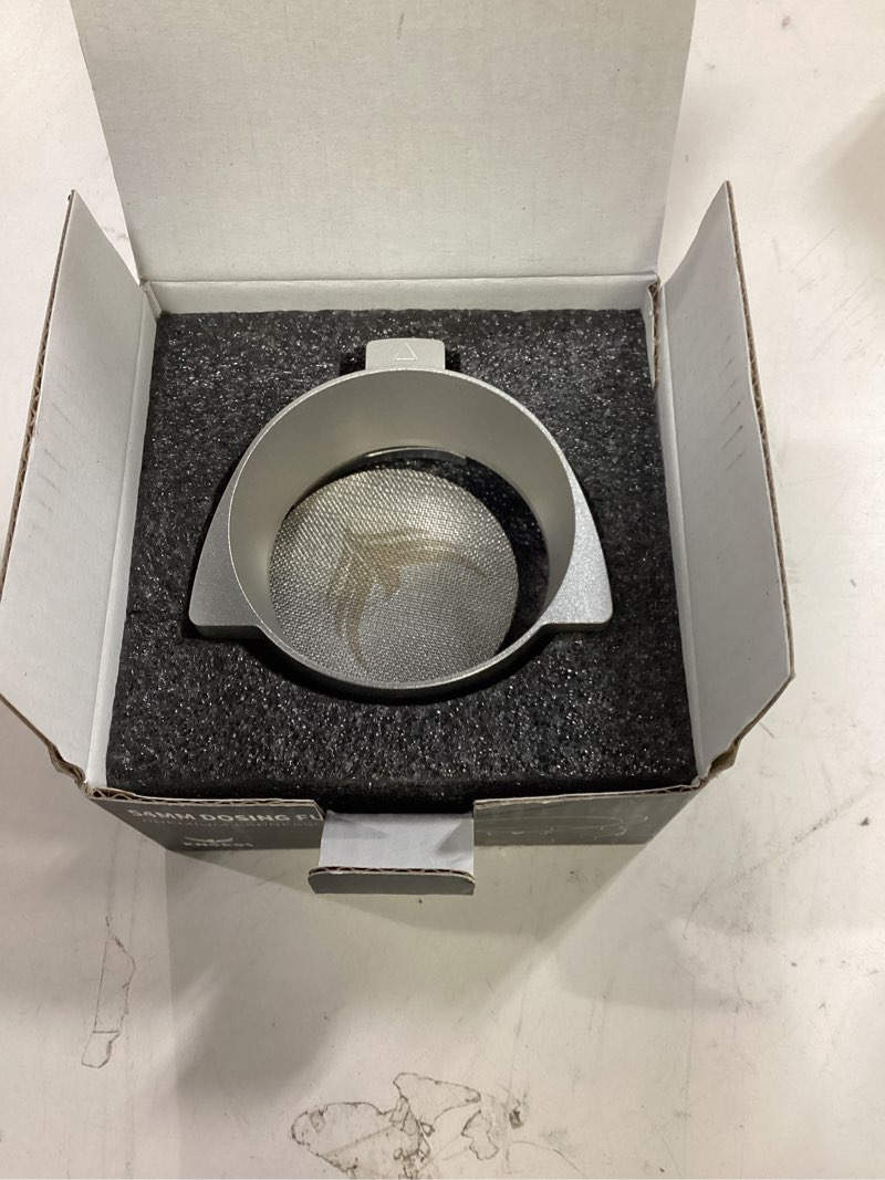 Condition photo showing Good Condition for 54mm dosing funnel espresso puck screen set knodos grinder trigger portafilter funnel and filter compatible with breville 54mm portafilters 54mm type b silver