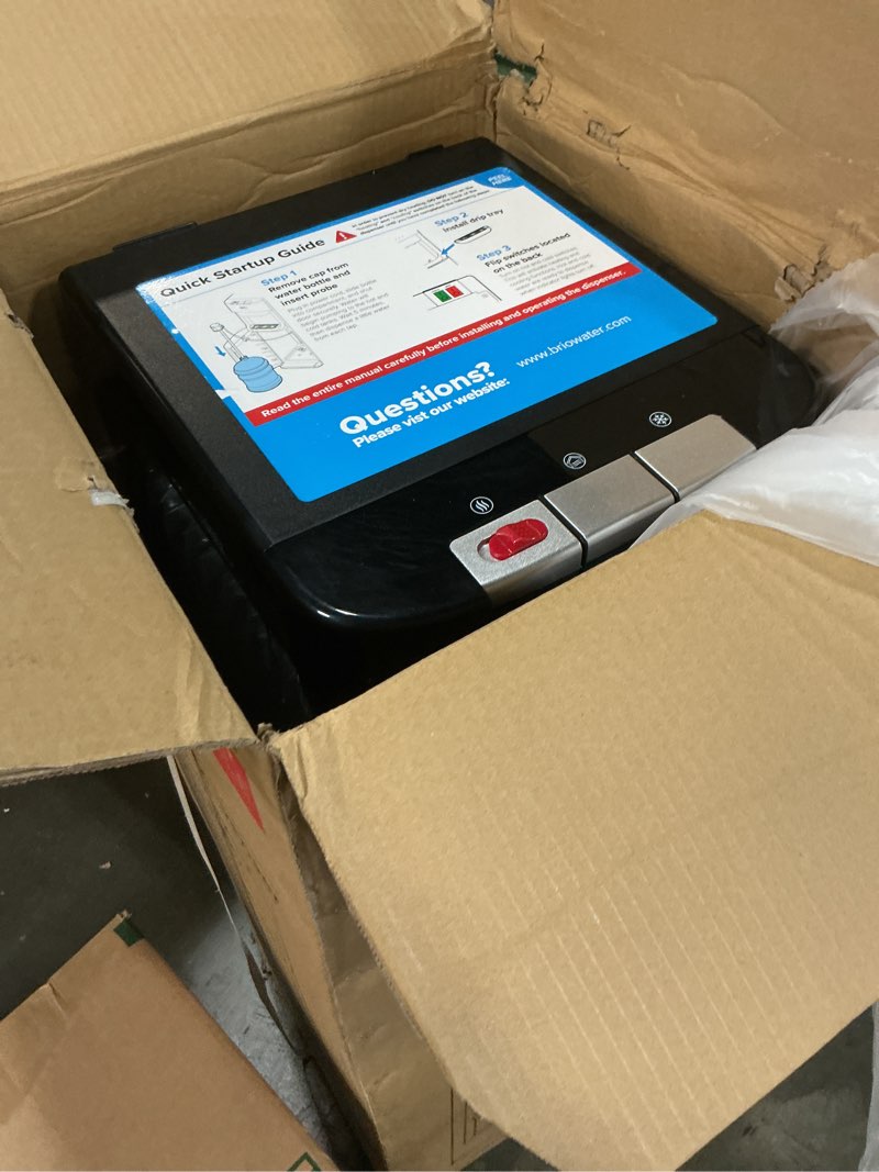 Condition photo showing Good Condition for brio bottom loading water cooler dispenser for 5 gallon bottles - 3 temperatures with hot, room & cold spouts, child safety lock, led display with empty bottle alert, stainless steel