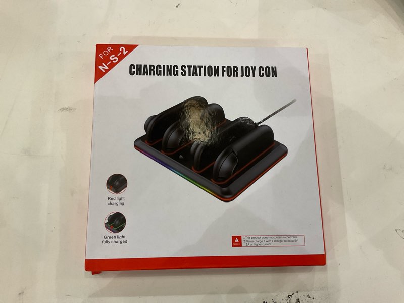 Condition photo showing New/Like New for Charging Dock for 2025 Nintendo Switch 2 JoyCon Controller, Fast Charging Station for Joy-Con 2 Controllers, Magnetic & Weighted Base, LED Indicators, with USB-C Cable and 2 Wirst Strap