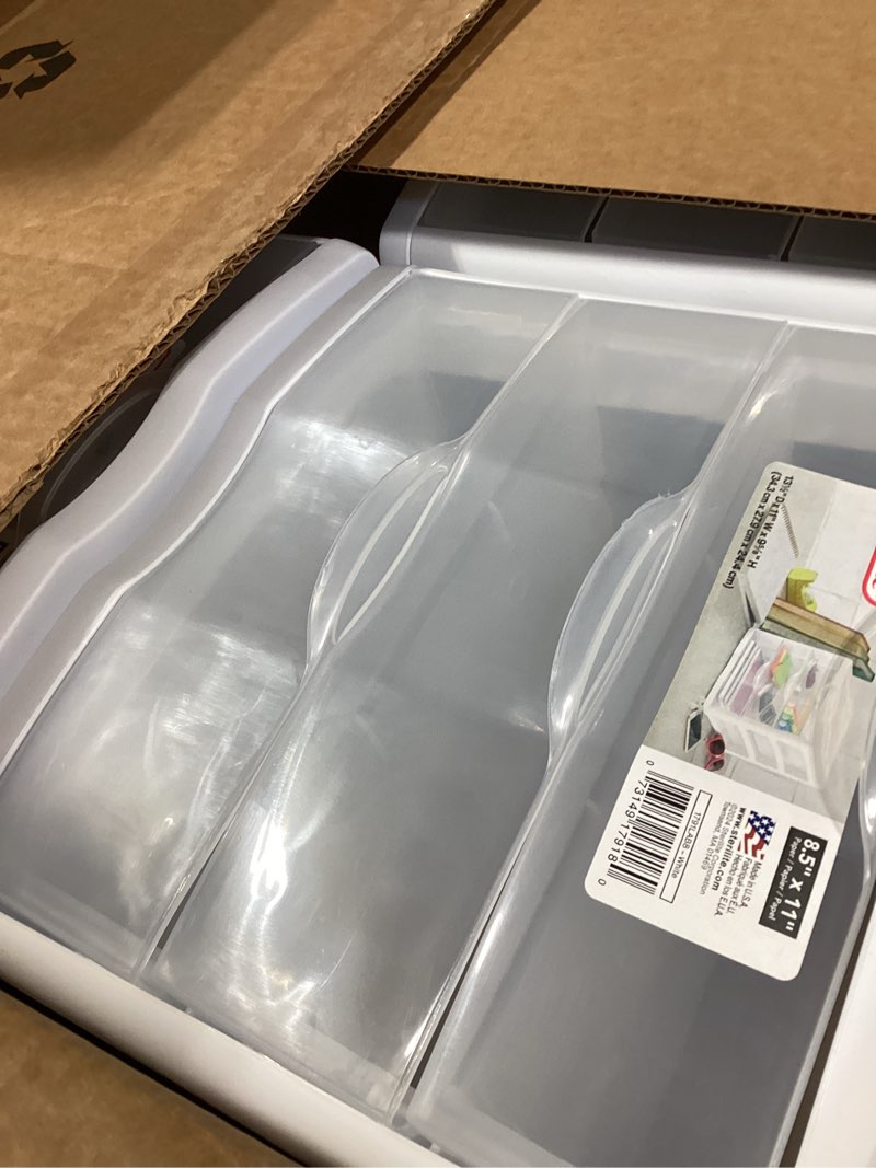 Condition photo showing Good Condition for sterilite 3 drawer desktop storage unit, tabletop organizer for desk, countertop at home, office, bathroom, white with clear drawers, (pack of 4) 4 pack