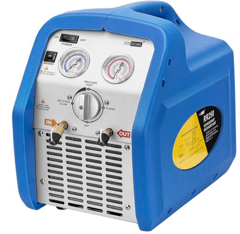 vivohome 110-120v ac 60hz 3/4hp single cylinder portable refrigerant recovery machine blue