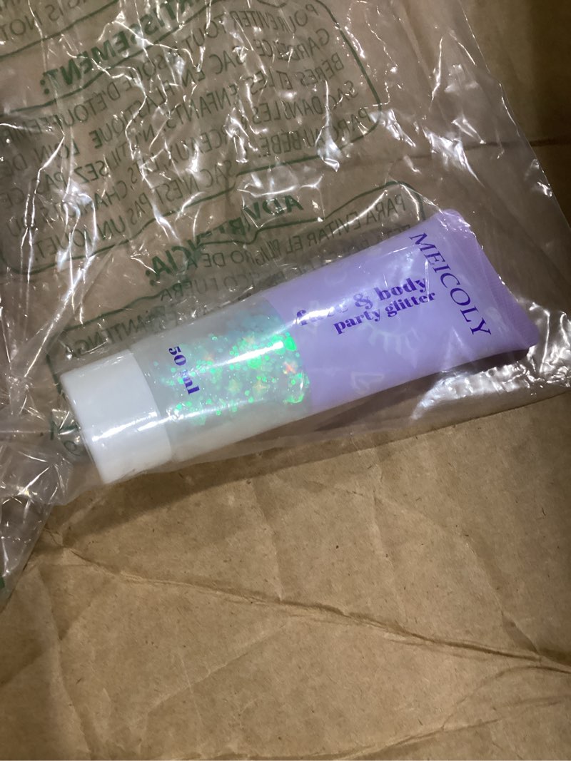 Condition photo showing Good Condition for MEICOLY White Body Glitter,Singer Concerts Music Festival Rave Accessories,Mermaid Face Glitter Gel,Sequins Glitter Face Paint,Chunky Glitter for Eye Lip Hair,Sparkling Holographic Gel for Women,50ml