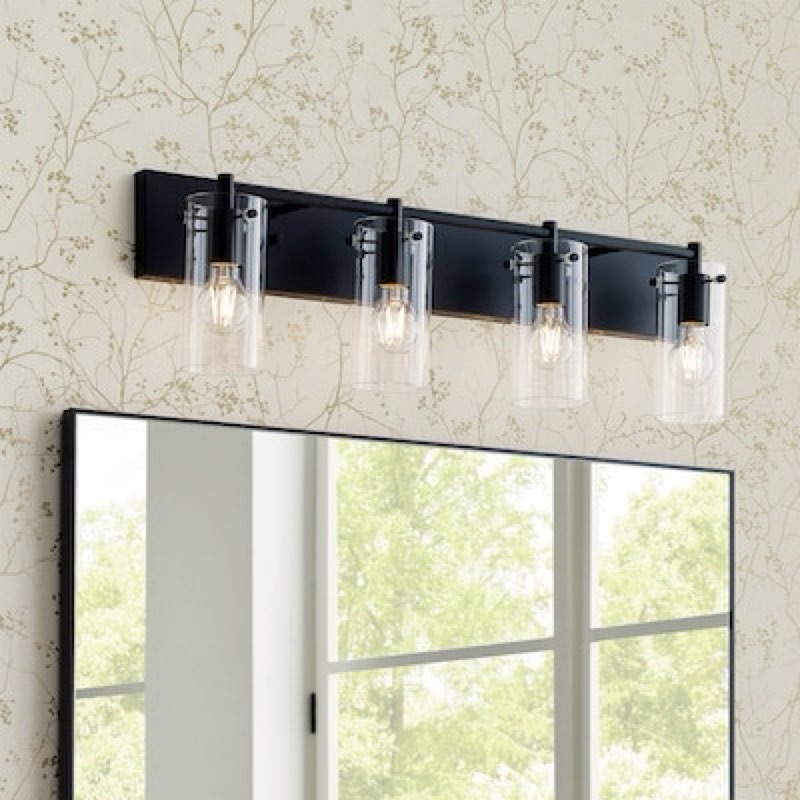 allen + roth Yuma 29.94-in 4 -Light Matte Black Transitional Vanity light bar