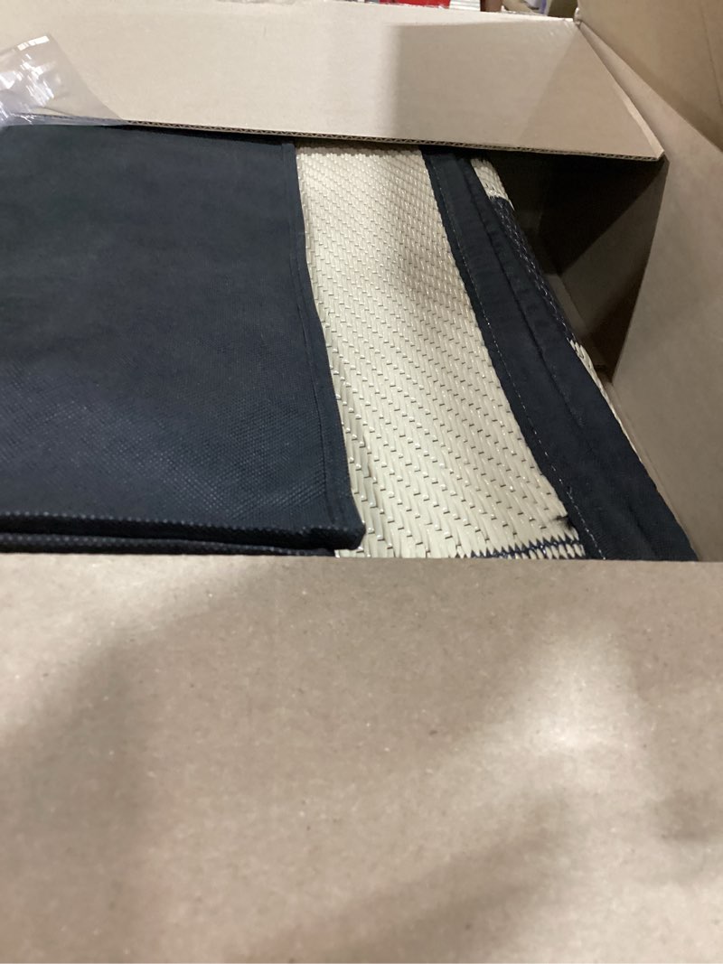 Condition photo showing Good Condition for olanly outdoor rug 9x12 ft waterproof, reversible outdoor plastic straw rug, rv mat, indoor outdoor carpet clearance for patio, camping, balcony, deck, backyard, black & beige black & beige geometric 9' x 12' (rectangular)