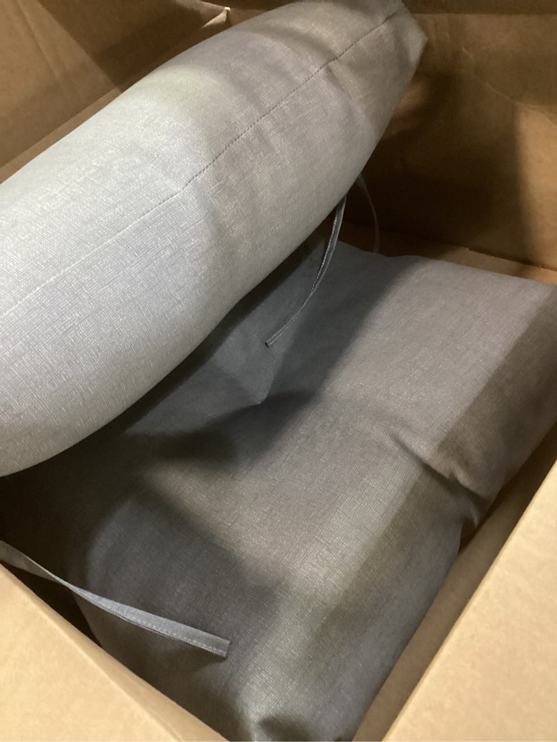 Condition photo showing Good Condition for arden outdoor plush modern tufted blowfill dining chair cushion, 21 x 40, water repellent, fade resistant, tufted cushion for dining and bistro chairs, stone grey leala 19 x 21 modern tufted midback cushion stone grey leala