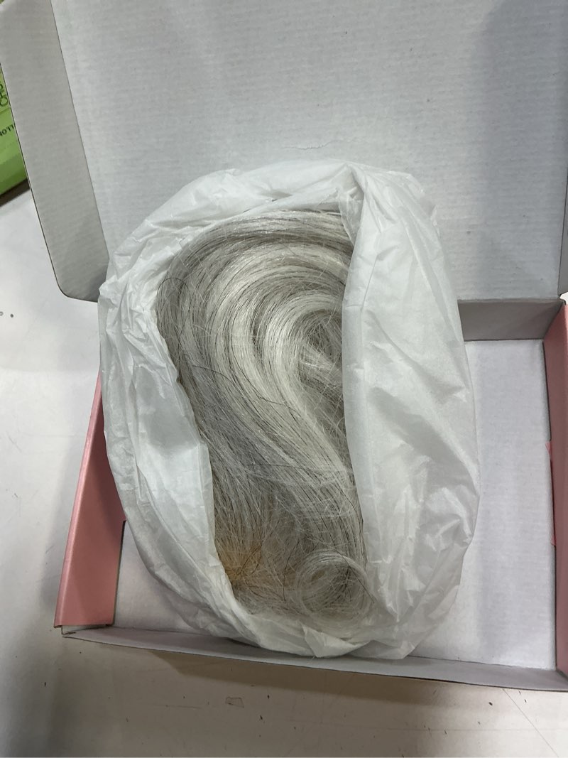 Condition photo showing As Is for Flufymooz Real Human Hair Toppers for women, 10 Inch Clip in Bangs 100? Human Hair Toppers for Thinning Hairpiece, Cover Hairpiece with 150% Density Silk Base-Silver White 10 Inch Silver White