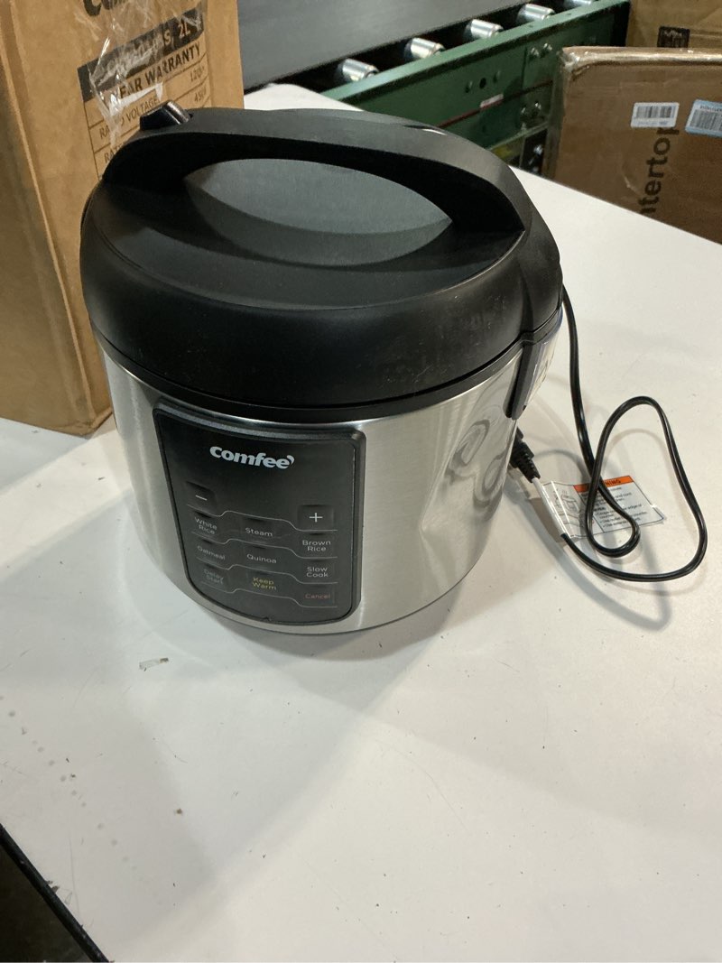 Condition photo showing As Is for COMFEE' Compact Rice Cooker, 6-in-1 Stainless Steel Multi Cooker, Slow Cooker, Steamer, Saute, and Warmer, 2 QT, 8 Cups Cooked(4 Cups Uncooked), Brown Rice, Quinoa and Oatmeal, 6 One-Touch Programs 6 Presets_4 Cups Uncooked