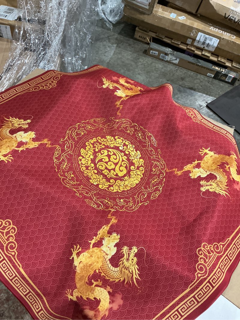 Condition photo showing Good Condition for red and gold chinese dragon mahjong mat for table 31.5x31.5 in, traditional red chinoiserie mahjong table mat cover anti slip noise reduction for mah jong card board tile games