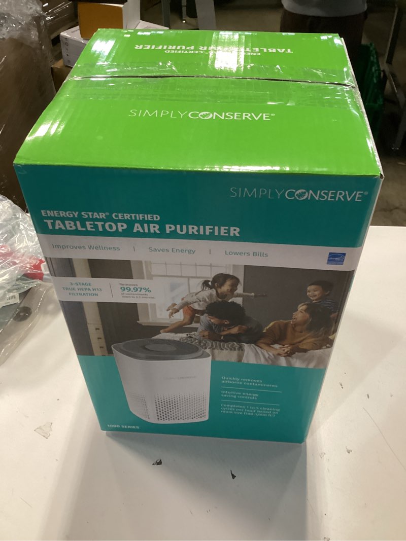 Condition photo showing New/Like New for Simply Conserve Energy Star Tabletop HEPA Air Purifier for Home Cleans 6,960 ft3 per hour, True HEPA - 13 Filter, in White with Energy Saving Controls