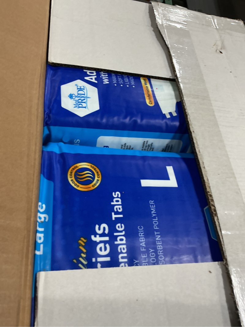 Condition photo showing New/Like New for med pride maximum absorbency adult briefs for incontinence with refastenable tabs - ultra-absorbent adult diapers for men & women- bladder control unisex disposable underwear (large - case of 72)