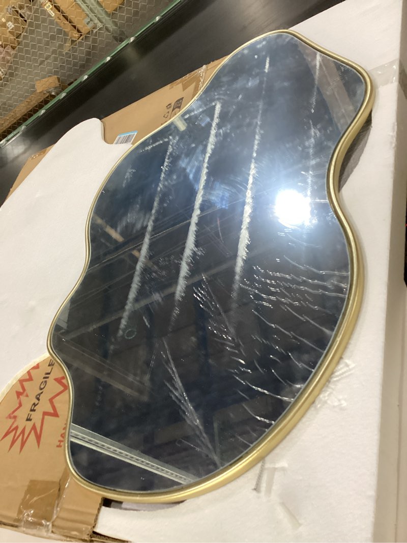 Condition photo showing Good Condition for Giluta Irregular Wall Mirror, 35" L x 24" W Asymmetrical Mirrors Decorative, Gold Vanity Bathroom Mirror for Bedroom Entryway