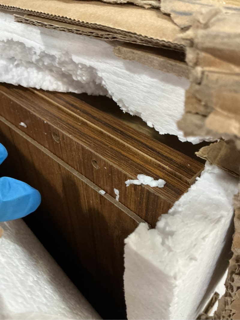 Condition photo showing As Is for Smuxee Walnut TV Stand with Line Groove Design, 47.2" Mid Century Modern TV Media Console for TVs up to 55", TV Cabinet with Adjustable Shelf & 2 Cabinets for Living Room Light Walnut for Tvs Up to 55"