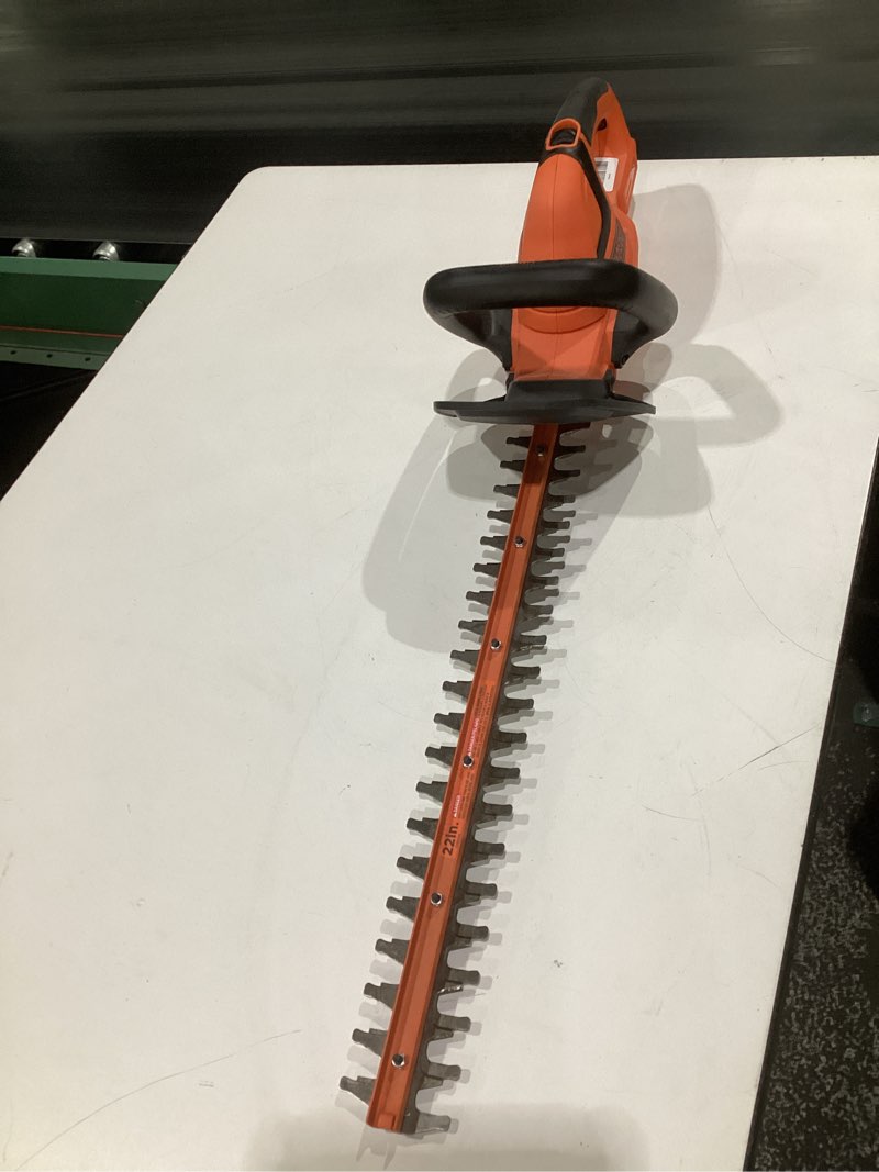 Condition photo showing Good Condition for (not tested, used, no battery)black+decker 20v max cordless hedge trimmer, battery and charger included, 22 inch steel blade lightweight bush trimmer, soft grip, less vibration (lht2220)