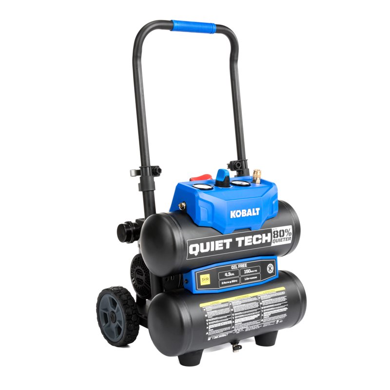 kobalt quiet tech 4.3-gallon portable electric 150 psi twin stack air compressor