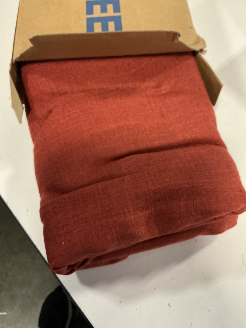 Condition photo showing Good Condition for miulee burnt orange fall linen curtains 52x90 inch for bedroom living room | soft thick linen textured window drapes, terracotta rust boho fall decor, semi sheer light filtering, back tab, 2 panels