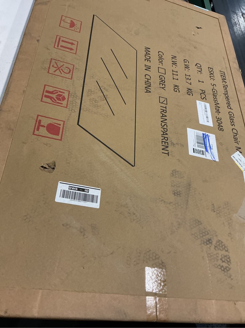 Condition photo showing New/Like New for koonmi tempered glass chair mat for hardwood floors & carpets, 30" x 48“ transparent heavy duty office floor protector with noise-free gliding shatterproof for home office desk transparent 30x48