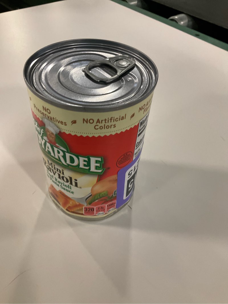 Condition photo showing New/Like New for Chef Boyardee Mini Beef Ravioli, Microwave Pasta, Canned Food, 15 oz. Beef,Tomato 15 Ounce (Pack of 1)