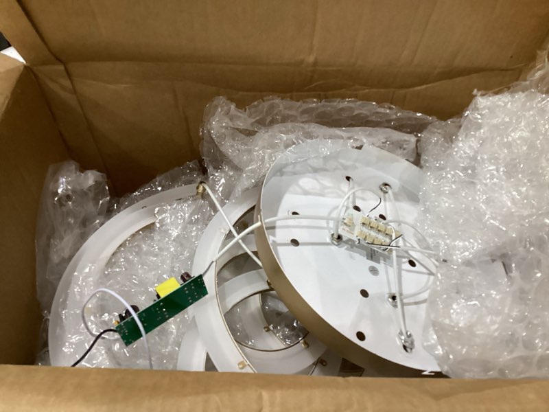 Condition photo showing As Is for modern led flush mount ceiling light, 8 rings gold close to ceiling light fixtures, living room lighting ceiling lamp for dining room, bedroom, kitchen, 4000k not dimmable 8-light gold, incomplete
