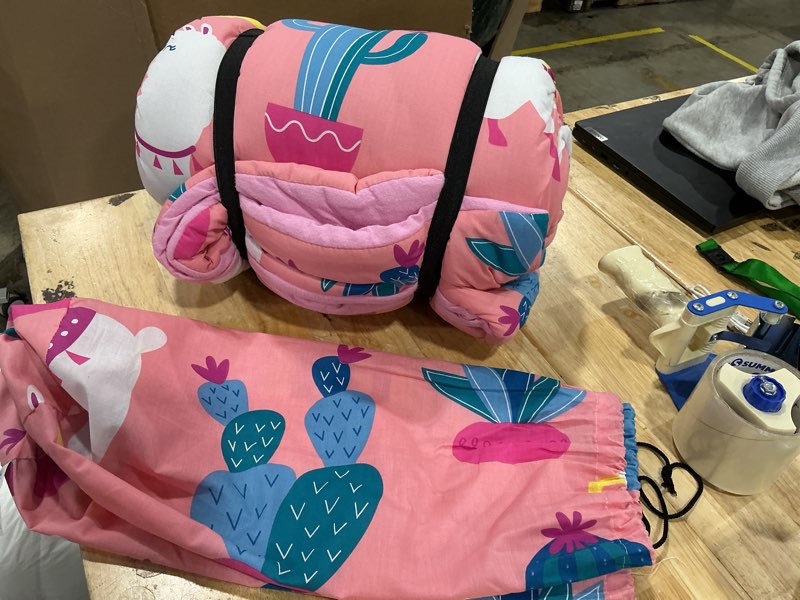 Condition photo showing As Is for wildkin original nap mat with pillow for toddler boys and girls, ideal for daycare and preschool, measures 50 x 20 x 1.5 inches, mom's choice award winner, bpa-free, olive kids (llamas & cactus pink)