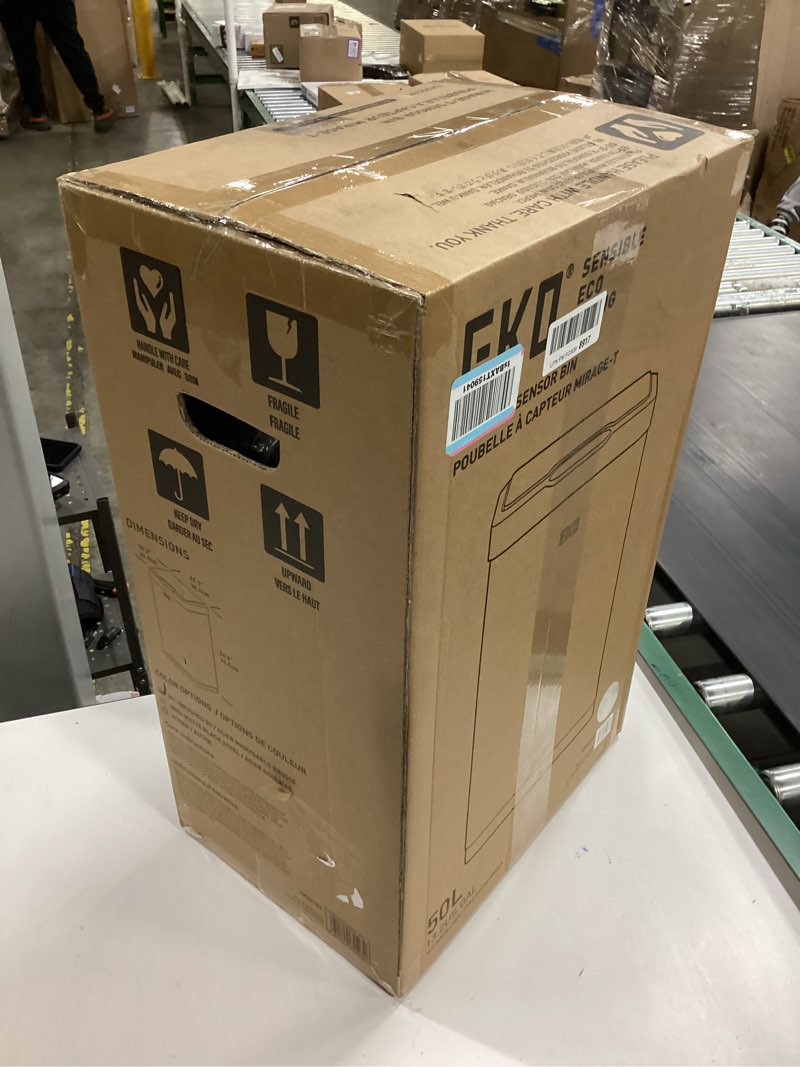 Condition photo showing New/Like New for EKO Mirage-T 50 Liter / 13.2 Gallon Touchless Rectangular Motion Sensor Trash Can, Brushed Stainless Steel Finish