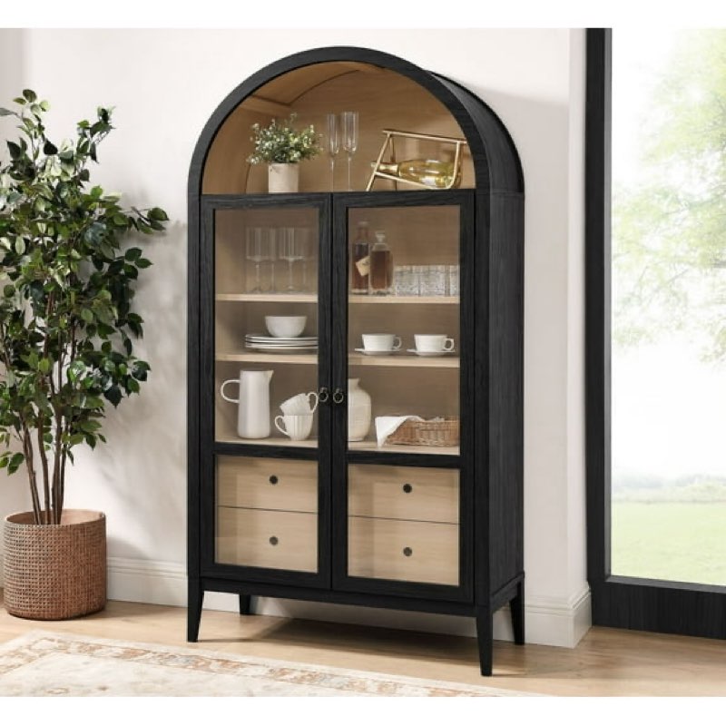Incomplete)Modway Nolan 74\" Tall Arched Storage Display Cabinet in Black Oak