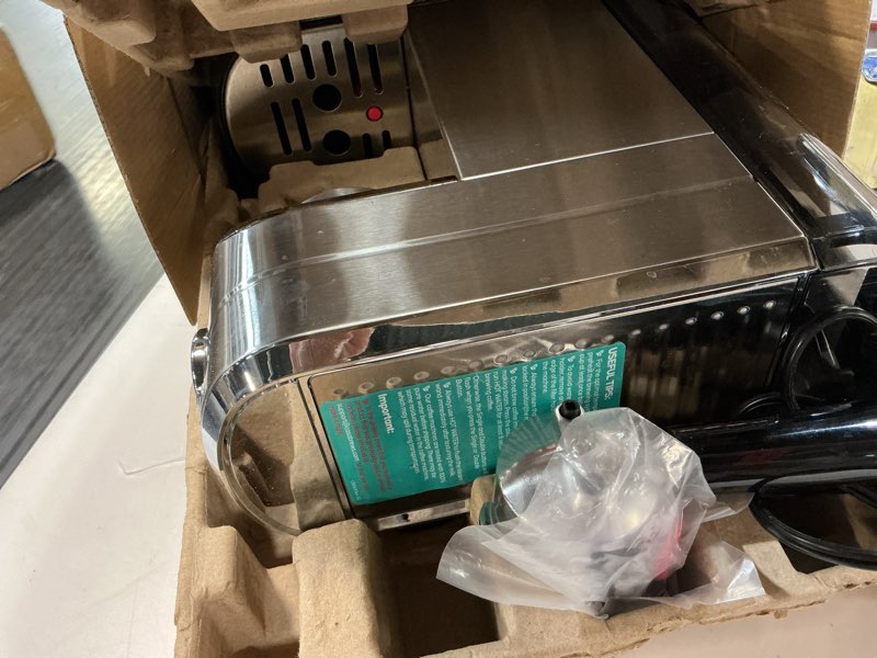 Condition photo showing As Is for casabrews cm5418 espresso machine 20 bar, compact espresso maker with steam milk frother, stainless steel coffee machine with 34oz removable water tank for cappuccino, gift for women or men, silver a-silver button