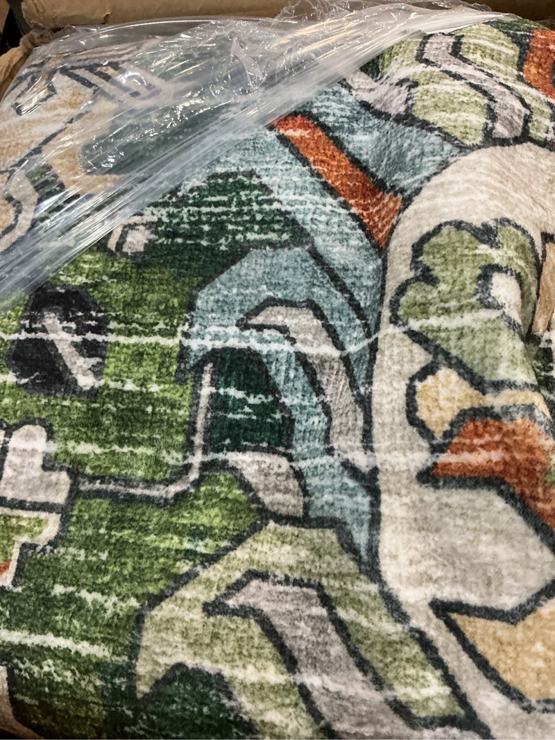 Condition photo showing As Is for rugsure washable area rugs - perfect for living room, bedroom, kids room, nursery - stain & water resistant non-slip, pet & child friendly, vintage tribal area rugs (green, 4' x 6')