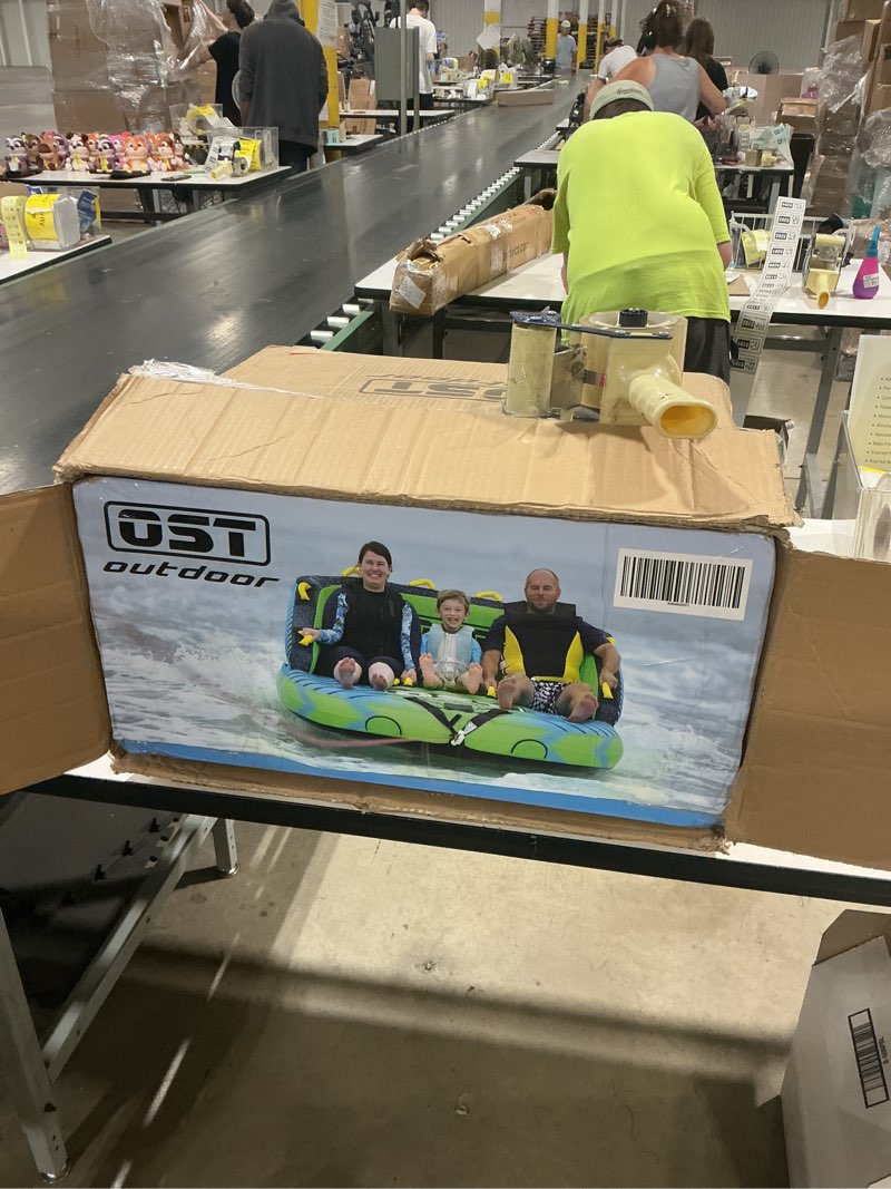 Condition photo showing Good Condition for 2-3 person  towable tubes for boating, sofa style boat tube, water sports inflatable towables tubes for boats to pull, dual tow points, durable nylon cover waverider 3p