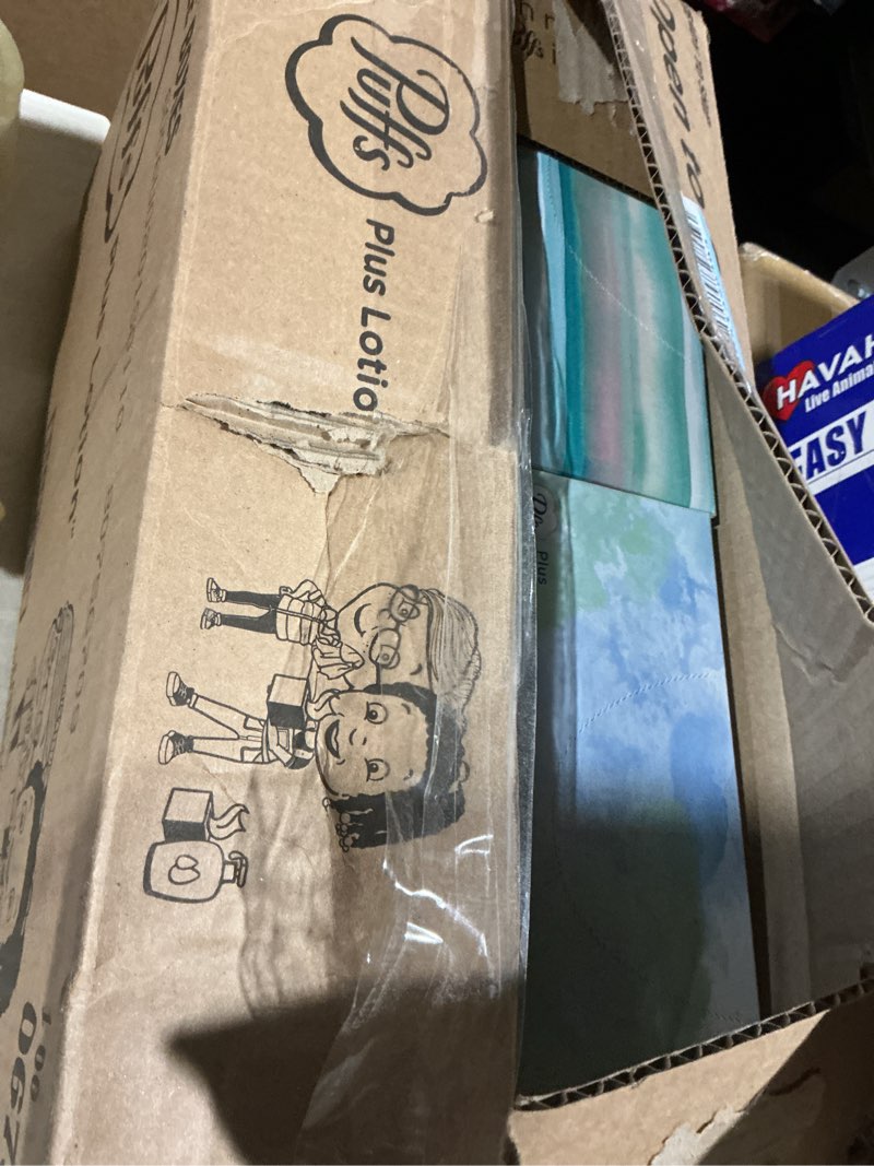 Condition photo showing Good Condition for puffs plus lotion facial tissues, 8 family boxes, 124 facial tissues per box, allergies and colds