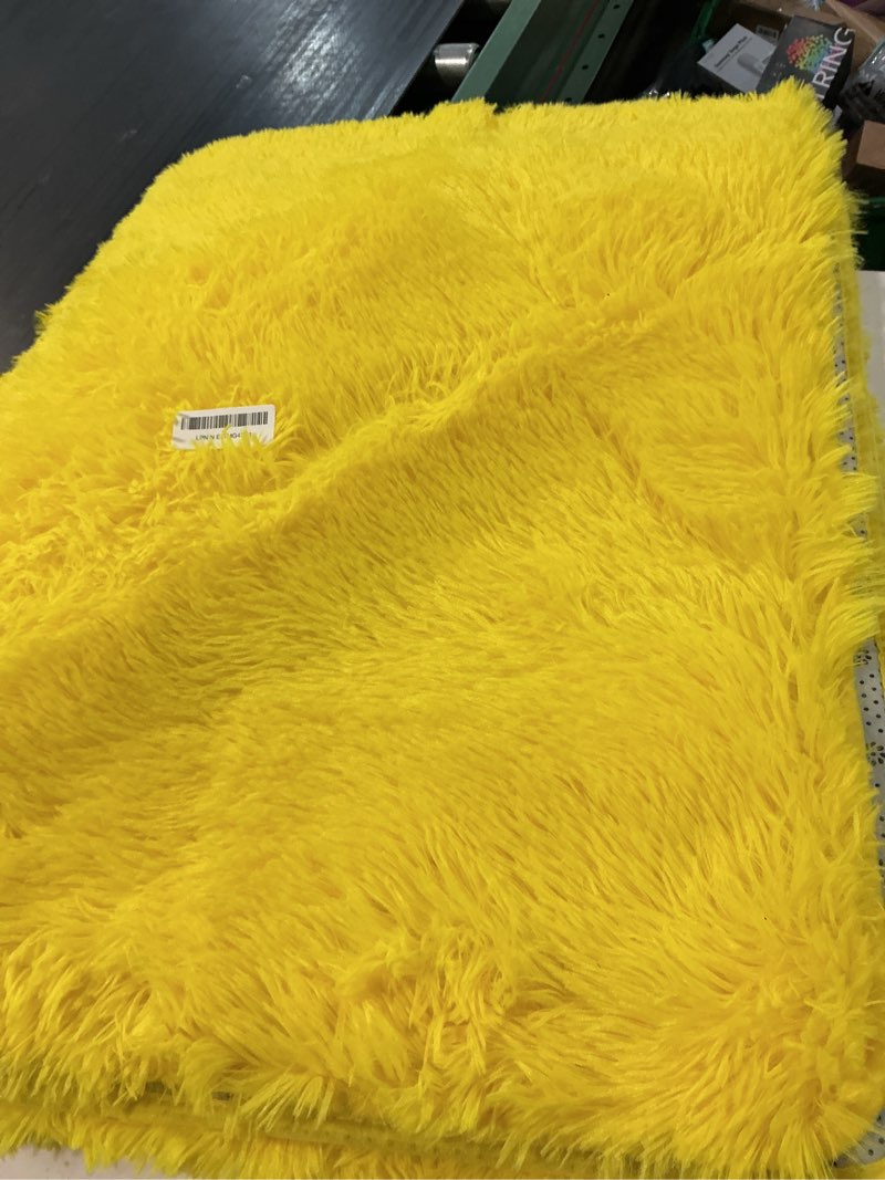 Condition photo showing Good Condition for amearea premium soft fluffy rug 4x5.3 feet, fuzzy area rugs for bedroom, shag carpet for living room nursery kids room decor, comfortable indoor furry dorm carpets, yellow 4' x 5'3" (rectangular) yellow