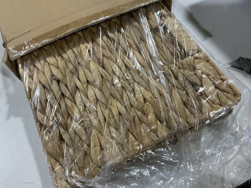 Condition photo showing Good Condition for water hyacinth storage baskets 11x11x11 inch wicker storage cubes set of 2baskets,handwoven foldable wicker cubes with sturdy handles, rustic laundry organizer for bedroom shelves, kitchen, bathroom