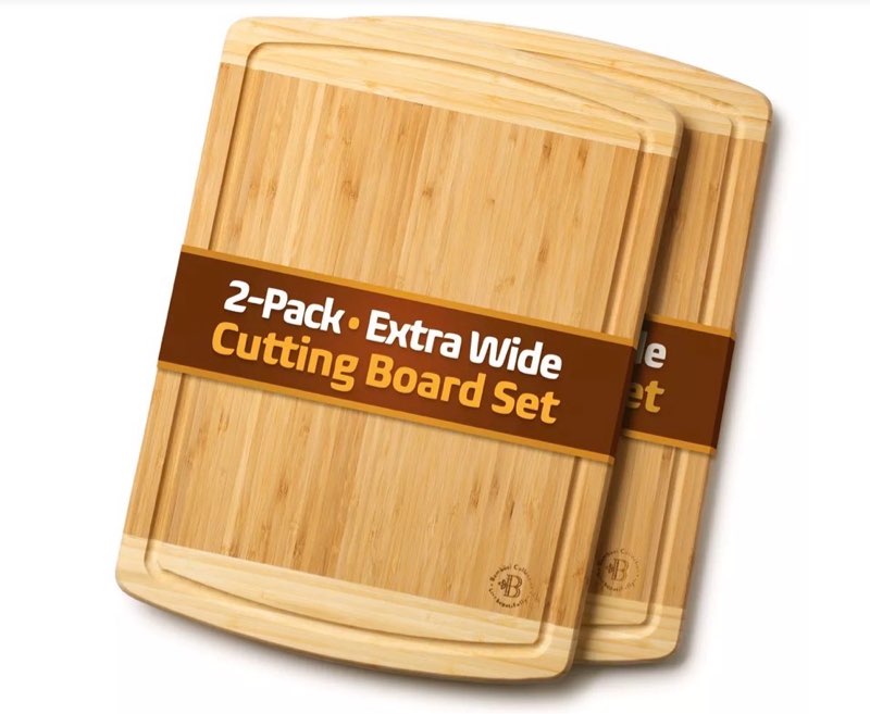 2-Pack Large Bamboo Cutting Boards with Juice Groove and Bottom Carry Handles, Reversible Wood Boards for Kitchen Prep & Serving