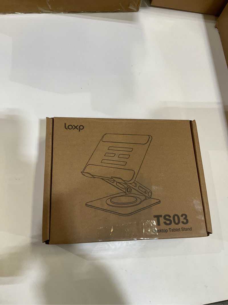 Condition photo showing As Is for LOXP Adjustable Tablet Stand, 360 Rotating iPad Stand with Heavy-Duty Base, Tablet Holder Compatible