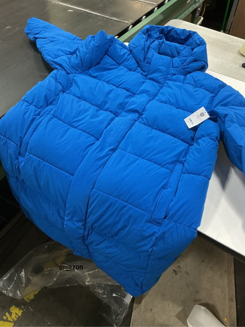 Condition photo showing New/Like New for Amazon Essentials Mens Hooded Long Puffer Coat XX-Large Bright Blue