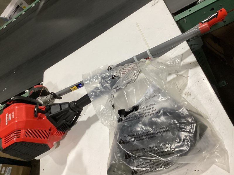 Condition photo showing As Is for similar to 26cc gas powered string trimmer, 3in1 weed wacker with edger & brush cutter, 2-stroke air-cooled engine, 16\" cutting swath, 10\" metal blade, ergonomic grip/shoulder strap for lawn&garden care