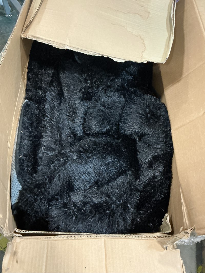 Condition photo showing As Is for hombys shaggy area rug 10x14 feet, ultra fuzzy large plush faux fur carpet for living room bedroom, non-skid fuzzy rug for kids playroom home decor, black 10' x 14' (rectangular) black