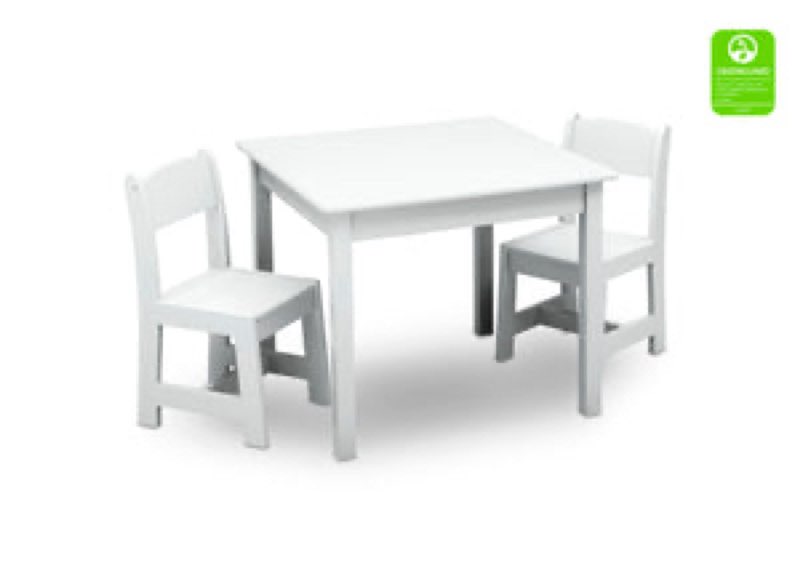 delta children mysize kids wood table and chair set (2 chairs included) - ideal for arts & crafts, snack time, & more - greenguard gold certified, bianca white, 3 piece set