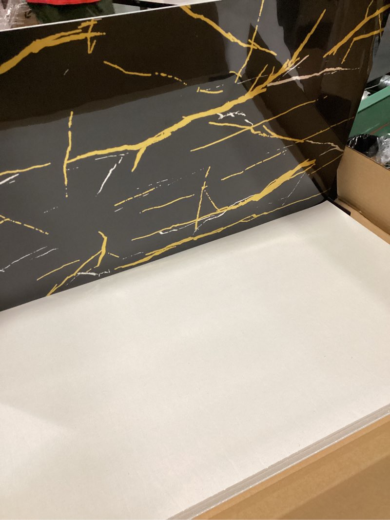 Condition photo showing New/Like New for haimin wall panels peel and stick 10 pieces 23.6x11.8in (19.4 sq. ft. coverage) black lightweight backsplash marble look tile (not real marble) ideal for kitchen bathrooms living rooms bedrooms black gold-6018