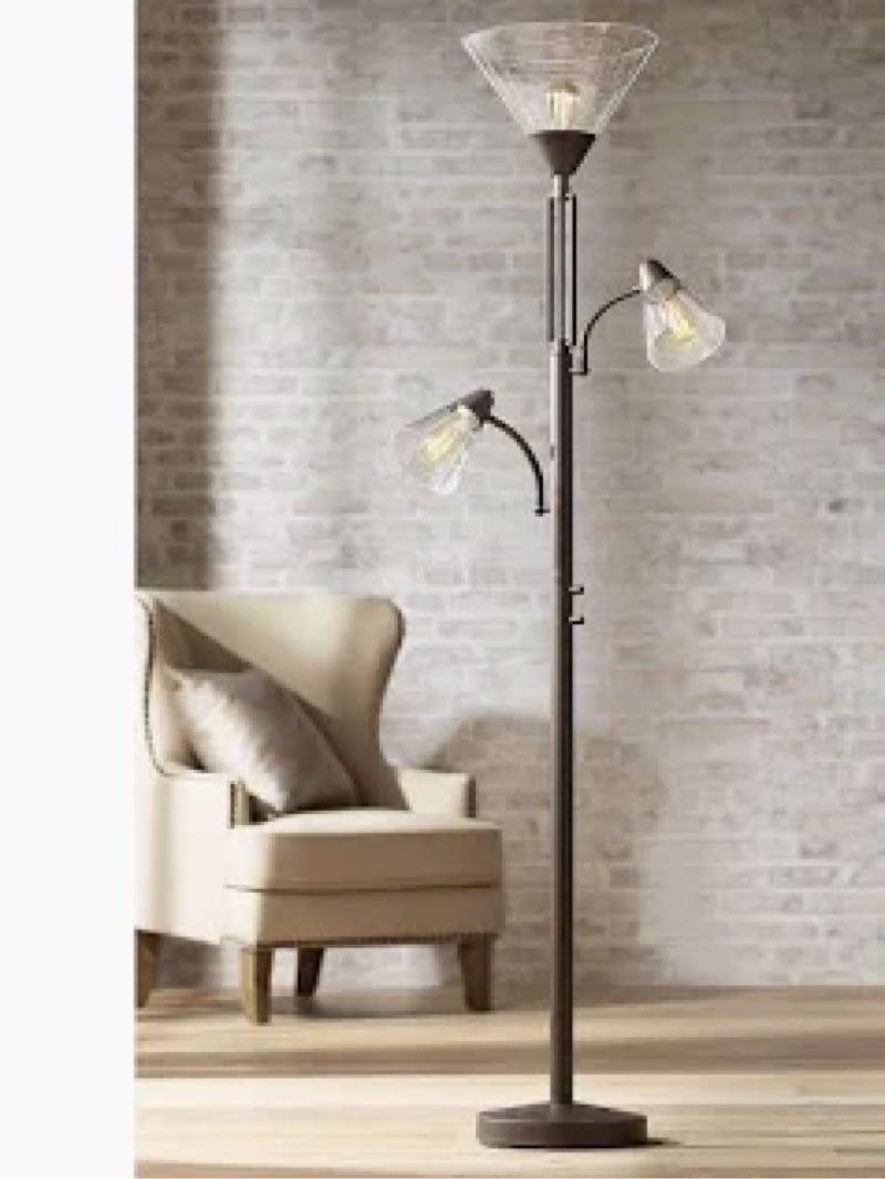 Warwick 71 1/2\" Tiger Bronze and Seeded Glass Torchiere Floor Lamp - Style # 32Y35 (missing parts)